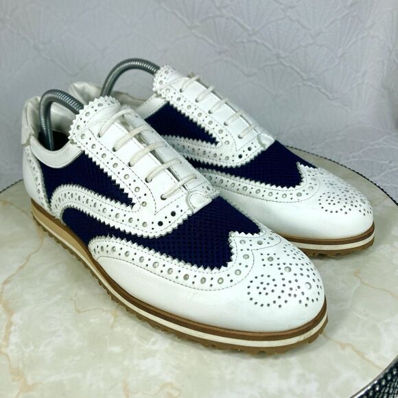 Walter Genuin Golf Shoes Women 10.5 White Black Leather Brogue Net Sporty Oxford - Picture 3 of 14
